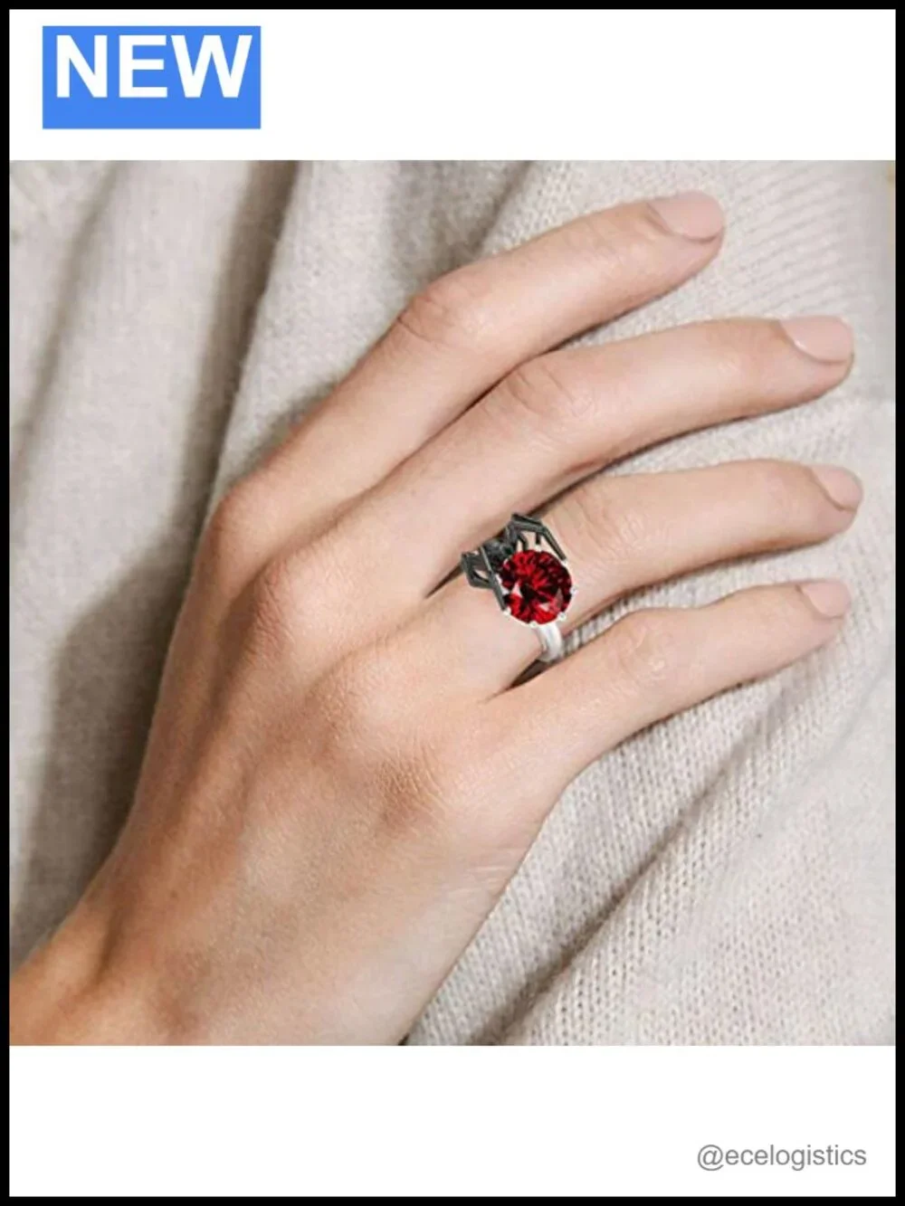 Sterling Silver Gothic Spider Promise Ring Round Cut Gift Box